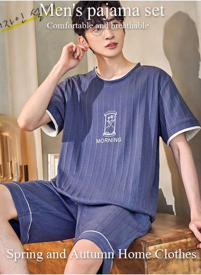 DUNISO - Men's Soft Pajamas Set 2 Piece Cotton Sleepwear Short Sleeve  Crewneck Top and Shorts Loungewear Summer Sleepwear Set Home Wear - Image 1