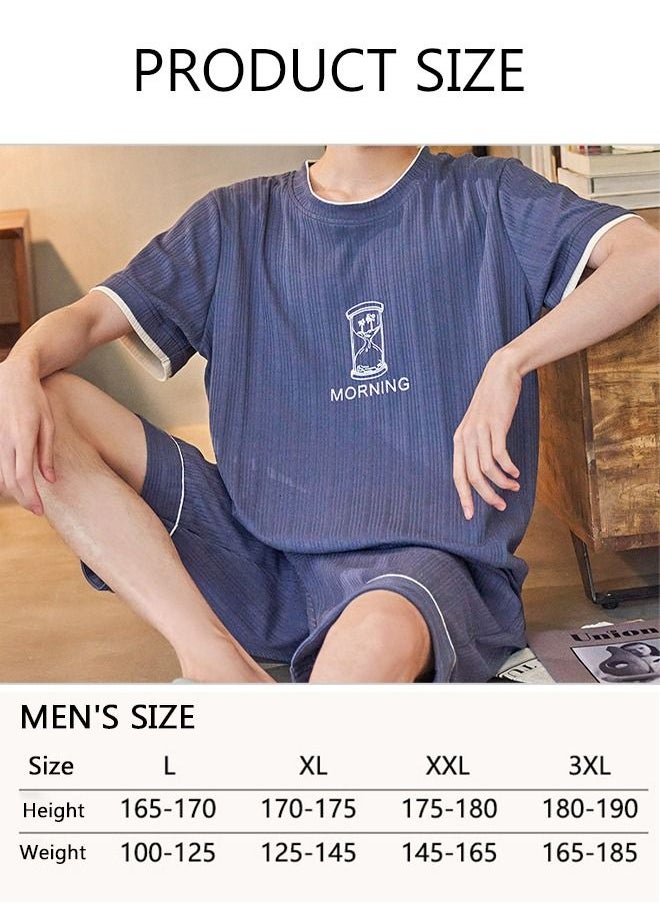 DUNISO - Men's Soft Pajamas Set 2 Piece Cotton Sleepwear Short Sleeve  Crewneck Top and Shorts Loungewear Summer Sleepwear Set Home Wear - Image 1