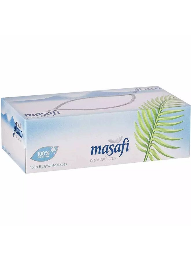 Masafi Pure Soft White Tissue Pack of 5 pcs, 150 x 2ply White Tissues, Skin Care Facial Tissue - Image 3