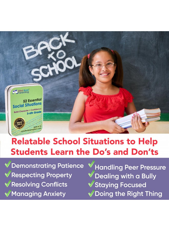 Mind Brain Emotion 52 Essential Social Situations - Social Skills Activities for Kids (3-6th Grade) - Social Emotional Learning & Growth Mindset for Family, Classroom, Counseling - Conversation Card Games for Kids 8-12  - Image 2