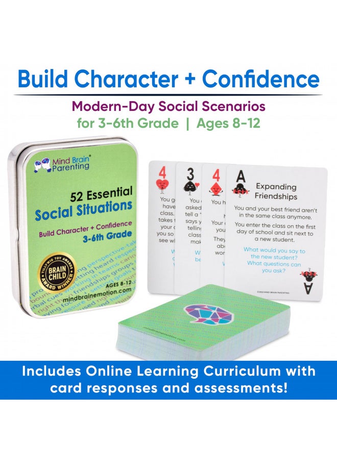 Mind Brain Emotion 52 Essential Social Situations - Social Skills Activities for Kids (3-6th Grade) - Social Emotional Learning & Growth Mindset for Family, Classroom, Counseling - Conversation Card Games for Kids 8-12  - Image 1