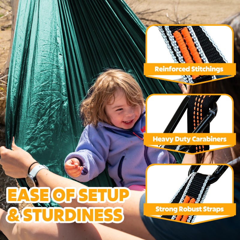 NATUREFUN Ultra-Light Travel Camping Hammock | 300kg Load Capacity,(275 x 140 cm) Breathable,Quick-drying Parachute Nylon | 2 x Premium Carabiners,2 x Nylon Slings Included | Outdoor Indoor Garden - Image 5