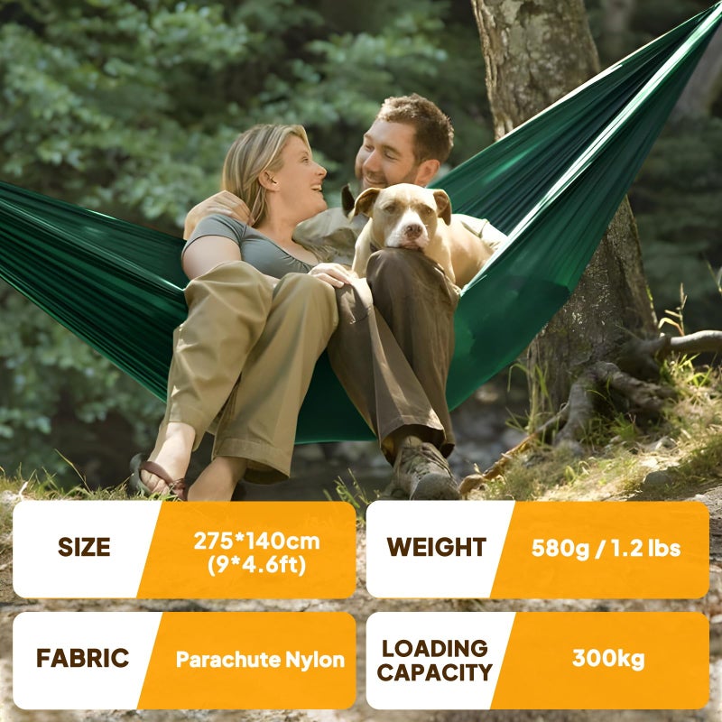 NATUREFUN Ultra-Light Travel Camping Hammock | 300kg Load Capacity,(275 x 140 cm) Breathable,Quick-drying Parachute Nylon | 2 x Premium Carabiners,2 x Nylon Slings Included | Outdoor Indoor Garden - Image 2