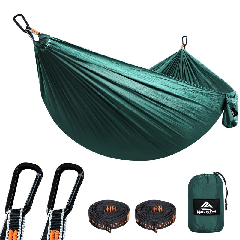 NATUREFUN Ultra-Light Travel Camping Hammock | 300kg Load Capacity,(275 x 140 cm) Breathable,Quick-drying Parachute Nylon | 2 x Premium Carabiners,2 x Nylon Slings Included | Outdoor Indoor Garden - Image 1