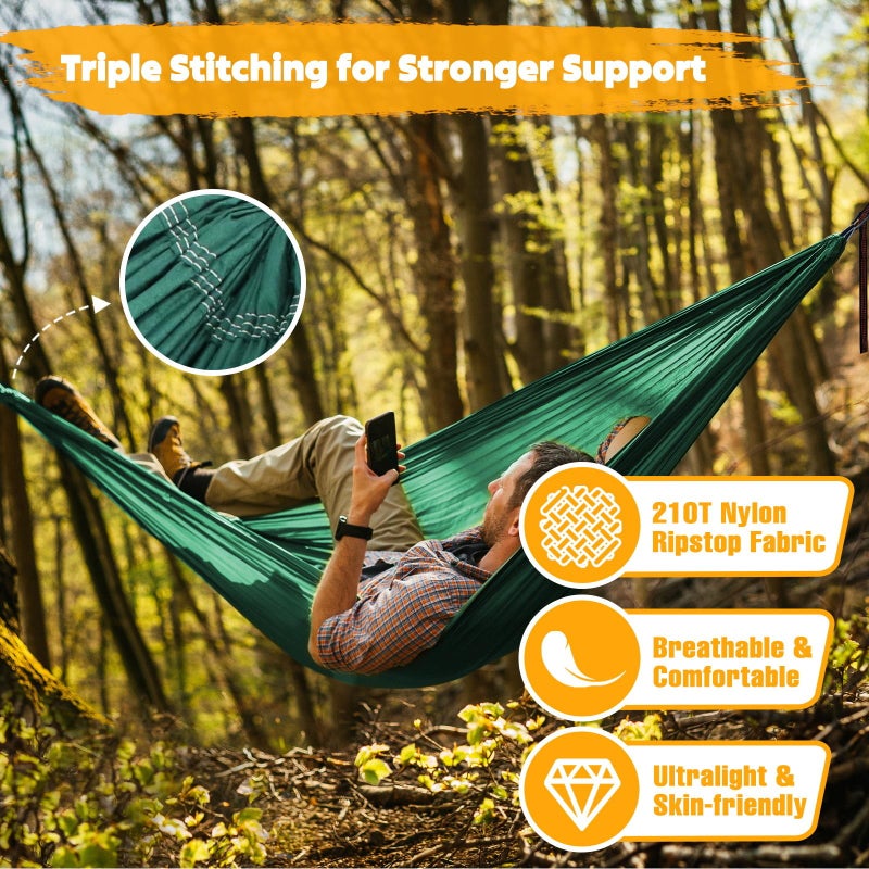 NATUREFUN Ultra-Light Travel Camping Hammock | 300kg Load Capacity,(275 x 140 cm) Breathable,Quick-drying Parachute Nylon | 2 x Premium Carabiners,2 x Nylon Slings Included | Outdoor Indoor Garden - Image 4