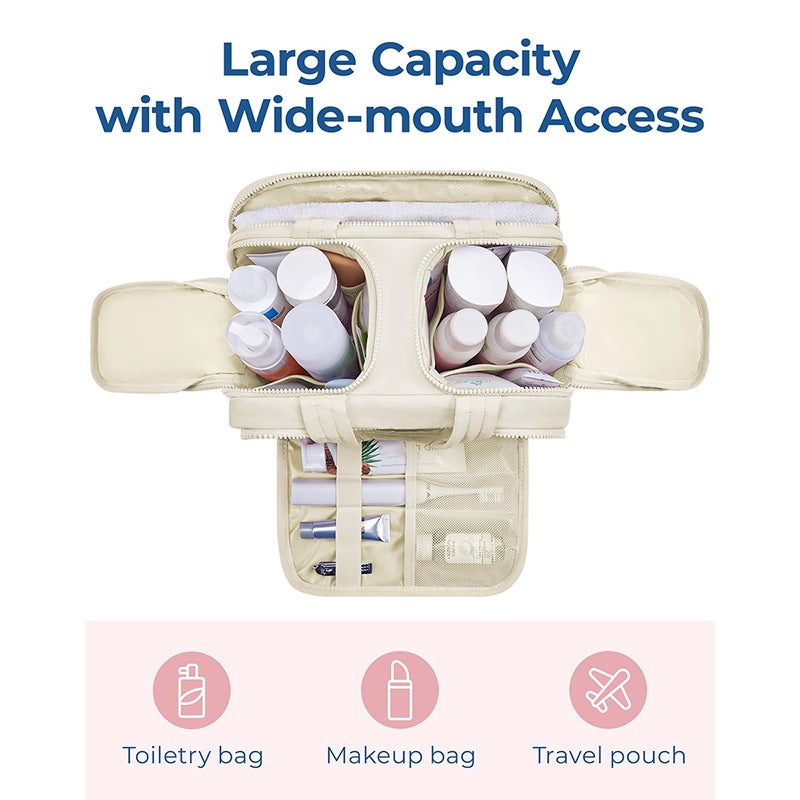 Large Capacity Cosmetic Toiletry Bag, Portable Travel Puffy Wide Opening Makeup Storage - Image 2