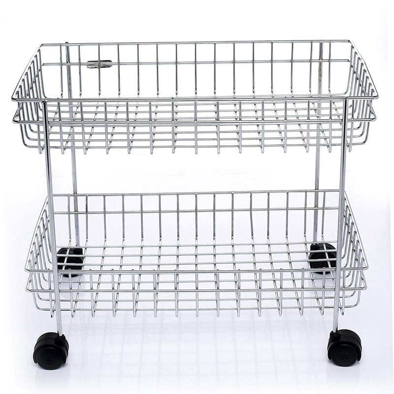 Rasvesh Stainless Steel 2Tier Basket with Wheels for Vegetable Fruits Jars Container Storage Rack Design Organizer Stand for Kitchen - Image 2