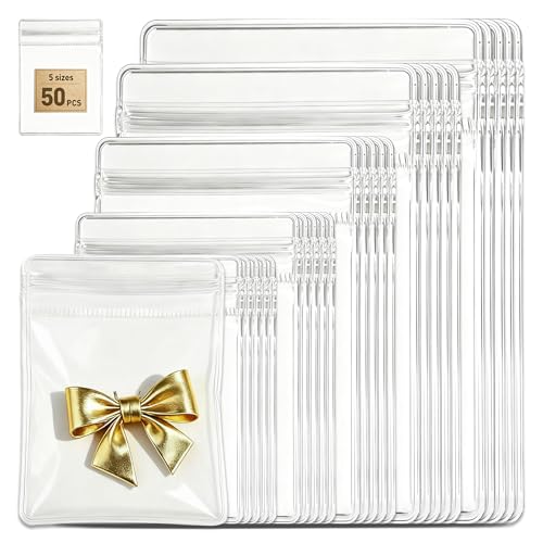 Elempony 50Pcs Jewelry Storage Bags, Resealable PVC Clear Jewelry Bags Plastic Jewelry Pouches with Self-Sealing Zipper, Anti-Tarnish Bags for Rings, Earrings, Bracelets, and Small Jewelry Packaging - Image 1