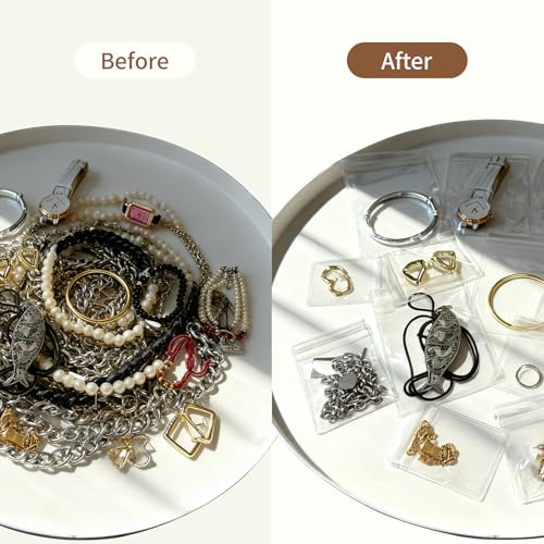 Elempony 50Pcs Jewelry Storage Bags, Resealable PVC Clear Jewelry Bags Plastic Jewelry Pouches with Self-Sealing Zipper, Anti-Tarnish Bags for Rings, Earrings, Bracelets, and Small Jewelry Packaging - Image 4