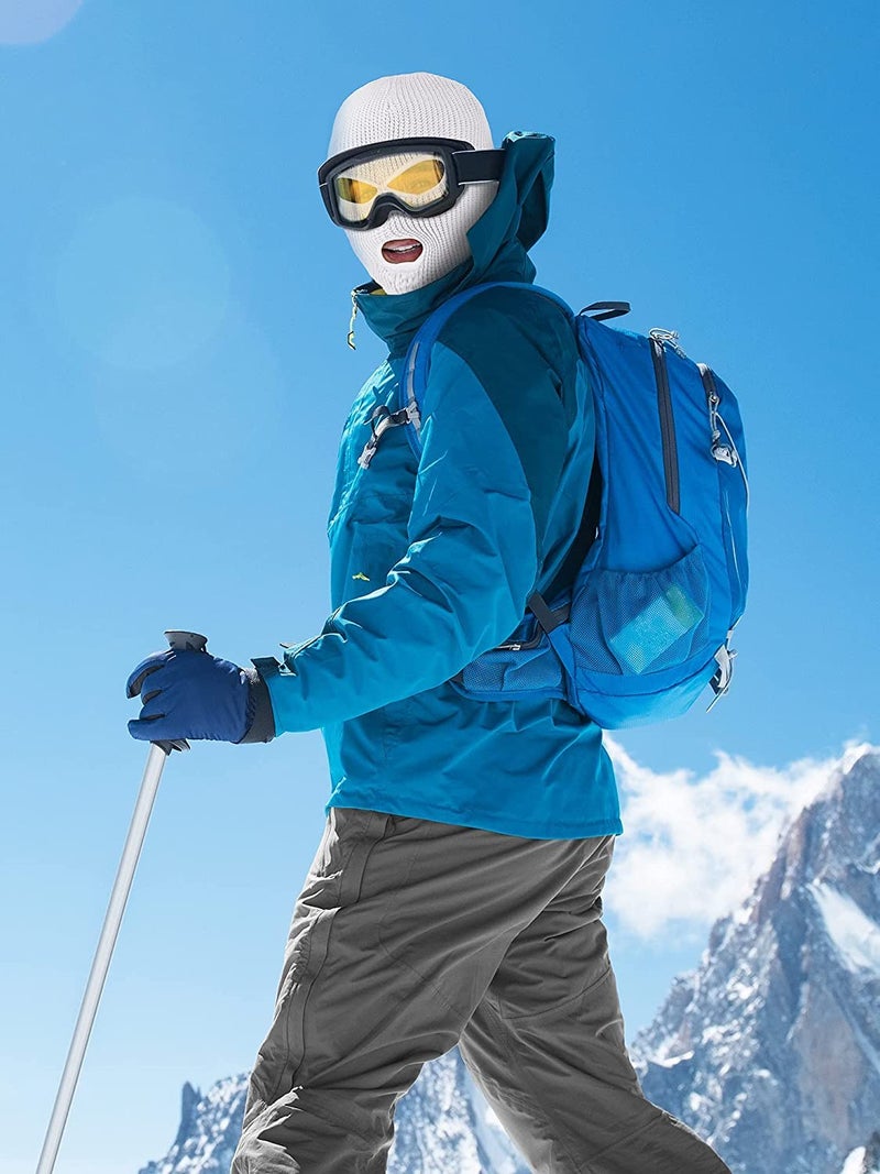 grinderPUNCH 3 Hole Beanie Face Mask Ski - Warm Double Thermal Knitted - Men and Women (White) - Image 2