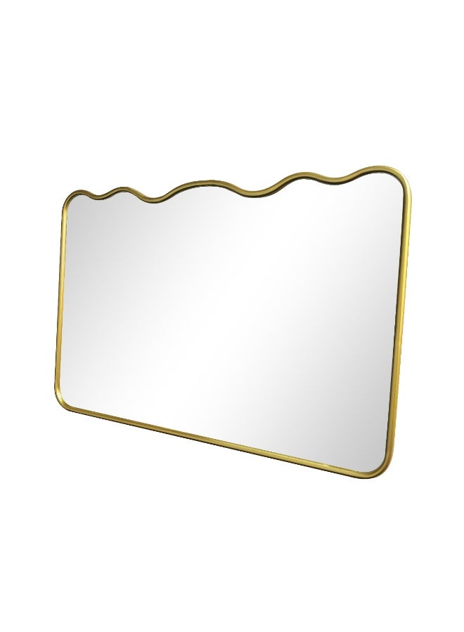 Migue home Rectangular Wavy Wall Mirror With Gold Frame, Decorative Mirror For Bedroom, Living Room & Entryway - Size 66cm x 60cm x 2 cm in Gold - Image 3