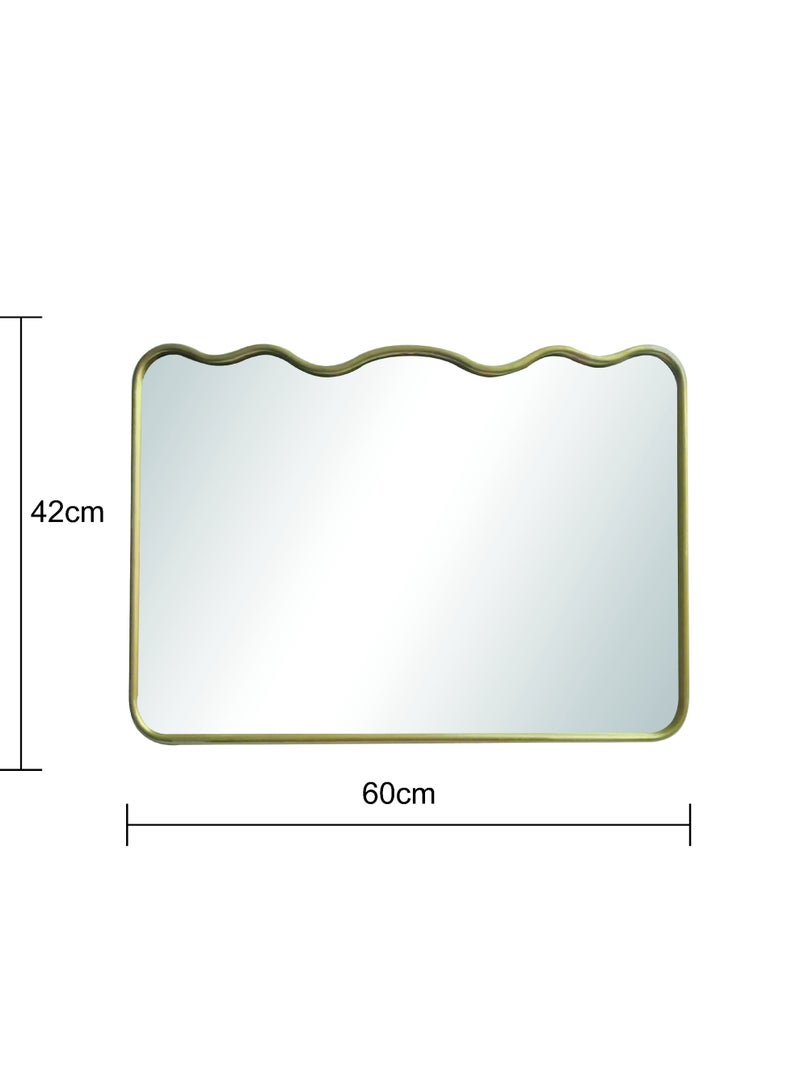 Migue home Rectangular Wavy Wall Mirror With Gold Frame, Decorative Mirror For Bedroom, Living Room & Entryway - Size 66cm x 60cm x 2 cm in Gold - Image 5