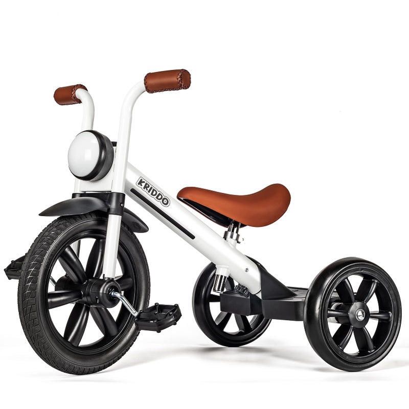 KRIDDO Kids Tricycle, 12 Inch Puncture Free Wheel w Front Light, Adjustable Seat Height, Gift for 2-5 Year Olds, White - Image 1