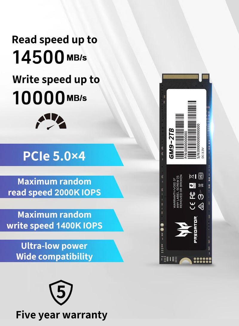 Predator PCIE 5.0 M.2 SSD 2TB 14500MB/s SSD PCIe NVMe Gen5 M.2 2280, Internal Solid State Drives, Best for AI Computing, Gaming, and Heavy Duty Workstations, Compatible with PS5, Desktop computer, Laptop, Including Heatsink, Disassembly Tools and Installation Instructions - Image 3