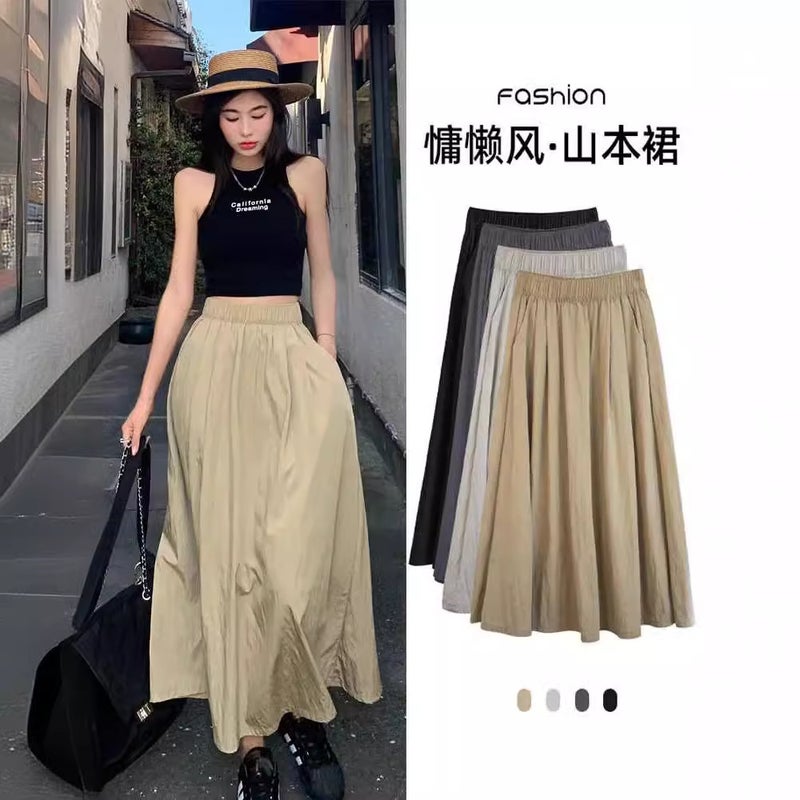 New Yamamoto Skirt High Waist Pleated Long Skirt Thin Solid Color Versatile Summer Slimming Japanese Style Casual Lazy Style - Image 4