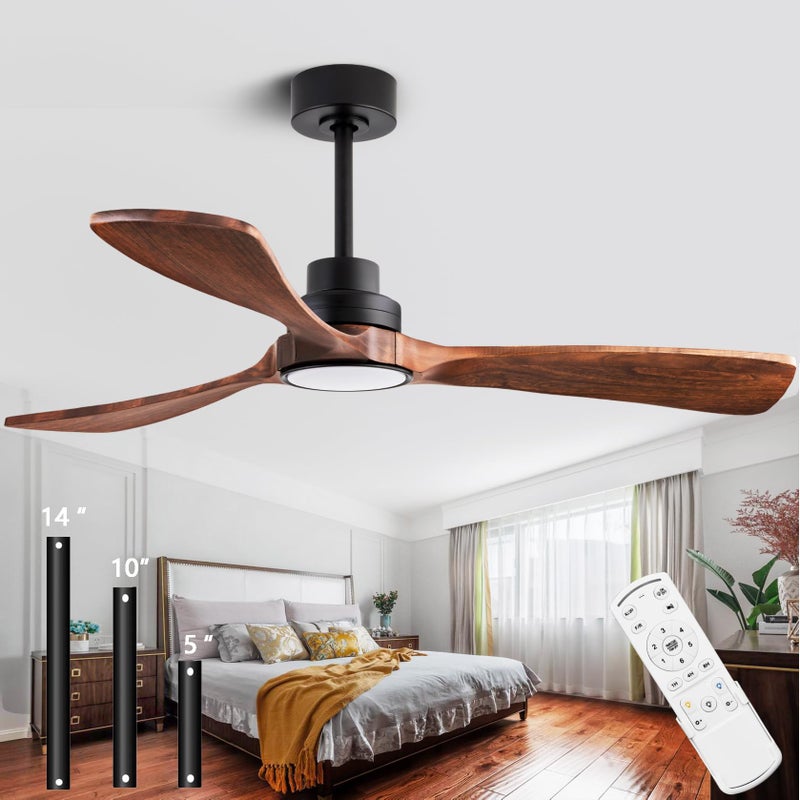 dearnow 52â€ Ceiling Fans with Remote Control/Dimmer and Color Reduction with 3 Solid Wood Fan Blades, Ceiling Fan can be Used Indoors and Outdoors for Living Room, Dining Room, Pavilion Yard. - Image 1