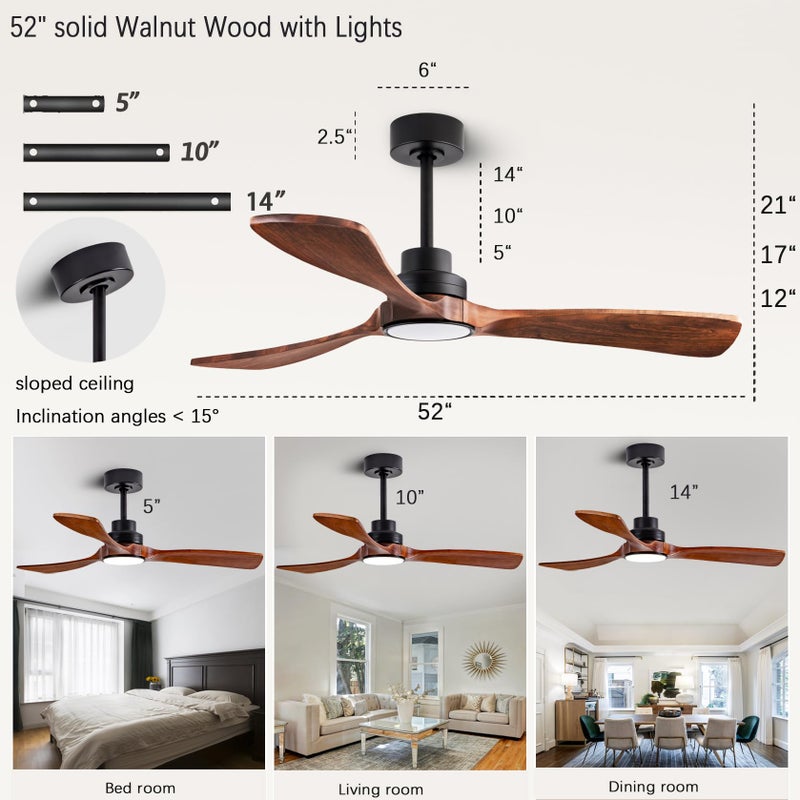 dearnow 52â€ Ceiling Fans with Remote Control/Dimmer and Color Reduction with 3 Solid Wood Fan Blades, Ceiling Fan can be Used Indoors and Outdoors for Living Room, Dining Room, Pavilion Yard. - Image 3