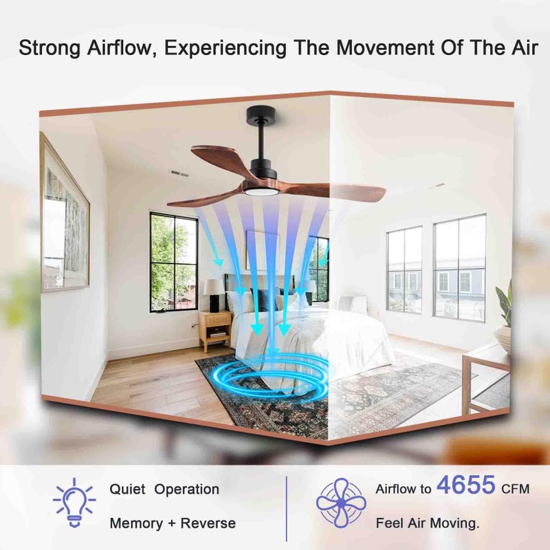 dearnow 52â€ Ceiling Fans with Remote Control/Dimmer and Color Reduction with 3 Solid Wood Fan Blades, Ceiling Fan can be Used Indoors and Outdoors for Living Room, Dining Room, Pavilion Yard. - Image 2
