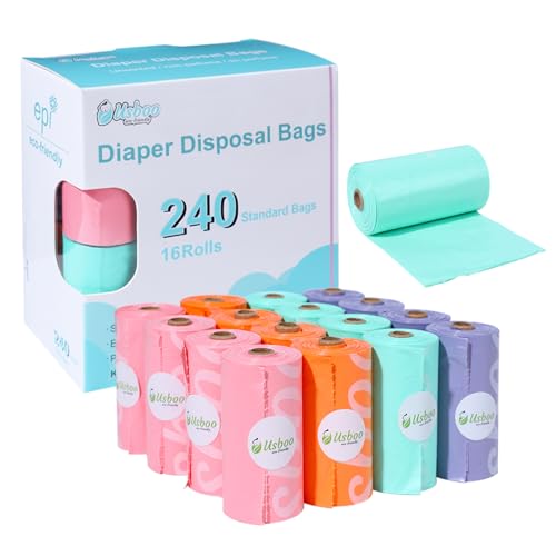 USBOO Diaper Bags Disposable for Baby 16 Refill Rolls240 Bags OXOBiodegradable Waste BagsDirty Disposable Diaper BagsDiaper Trash BagsRainbow - Image 1