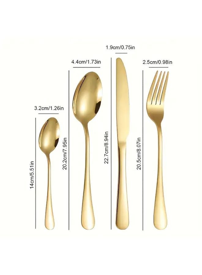 Golden 24 Piece Stainless Steel Tableware Set Mirror Polished Dishwasher Safe - Image 2