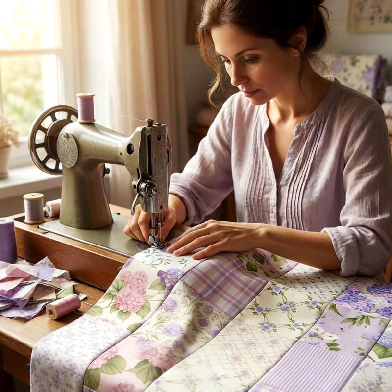 Tudomro 60 Pcs Purple Floral Fabric Squares 10 x 10 Inch Cotton Purple Pink Hydrangea Lavender Rose Gingham Fat Quarters Bundles Fabric Vintage Spring Precut Patchwork for Sewing Quilting DIY Crafts - Image 5