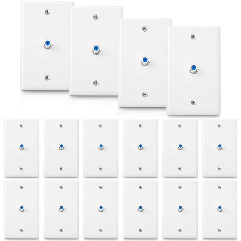 Weewooday 16 Pcs 1Port TV Cable Wall Plate with F Connector Coax Wall Plate Video Jack Single Gang Blue - Image 2