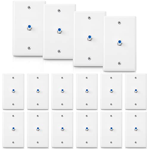 Weewooday 16 Pcs 1Port TV Cable Wall Plate with F Connector Coax Wall Plate Video Jack Single Gang Blue - Image 1