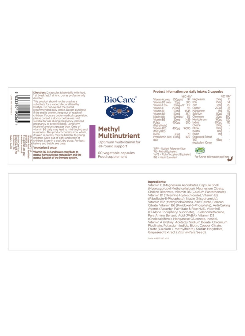 Methyl Multinutrient  Optimum Multivitamin for all-round Support, 60 Vegetable Capsules Food Supplement
