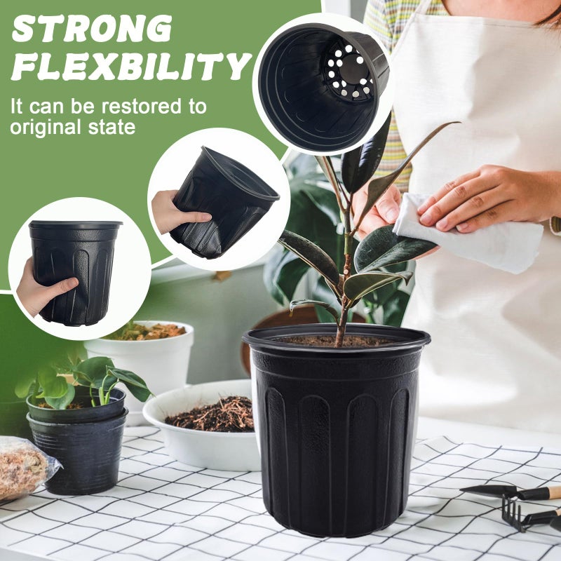 Pynqdfu 60 Pcs 1 Gallon Plant Nursery Pots,Plastic Seed Starter Pot with Drainage Holes,Plastic Plant Pots for Planting,Cuttings,Transplanting,Home Garden(Black) - Image 4