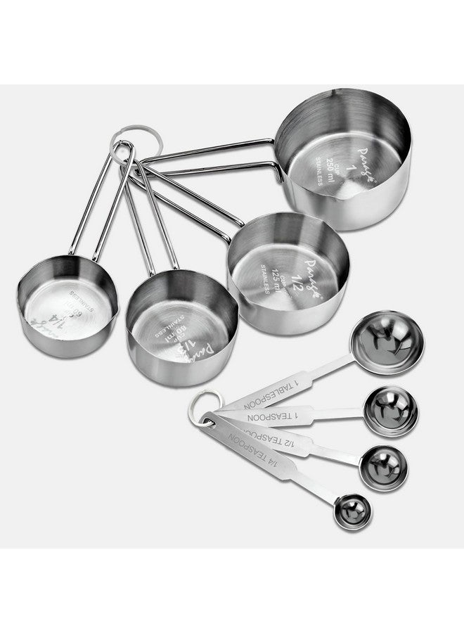 Parage Stainless Steel Measuring Cups & Spoon Combo for Dry or Liquid/Kitchen Gadgets/Cooking & Baking/Stackable Professional Measuring Cup Set with Measurement Handles (WH,Set of 4 Cups & 4 Spoons) - Image 1