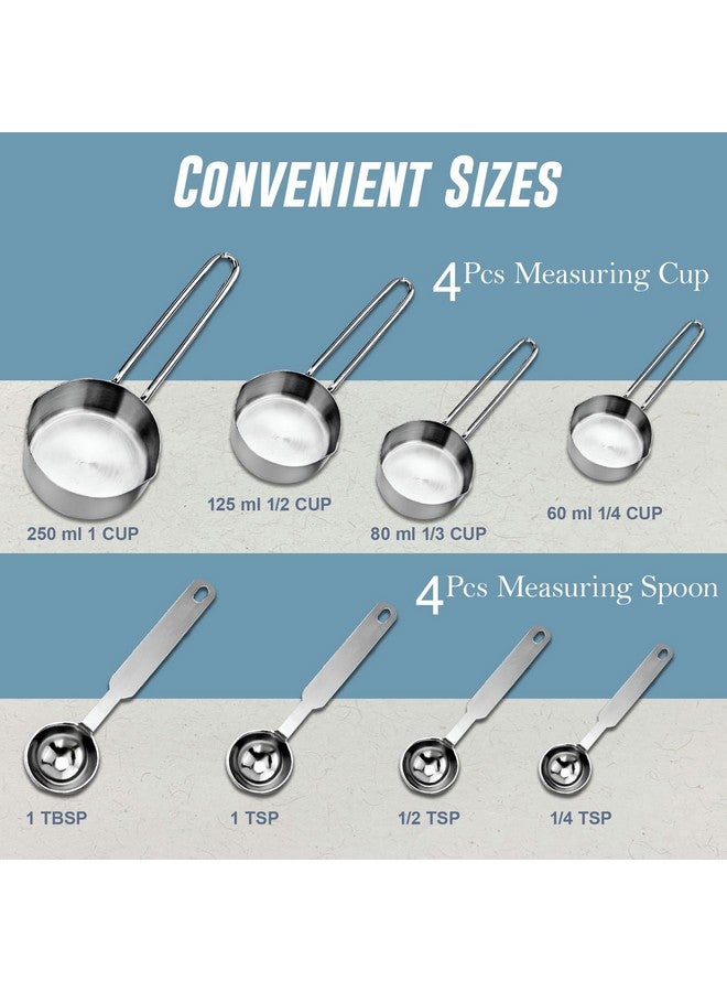 Parage Stainless Steel Measuring Cups & Spoon Combo for Dry or Liquid/Kitchen Gadgets/Cooking & Baking/Stackable Professional Measuring Cup Set with Measurement Handles (WH,Set of 4 Cups & 4 Spoons) - Image 2