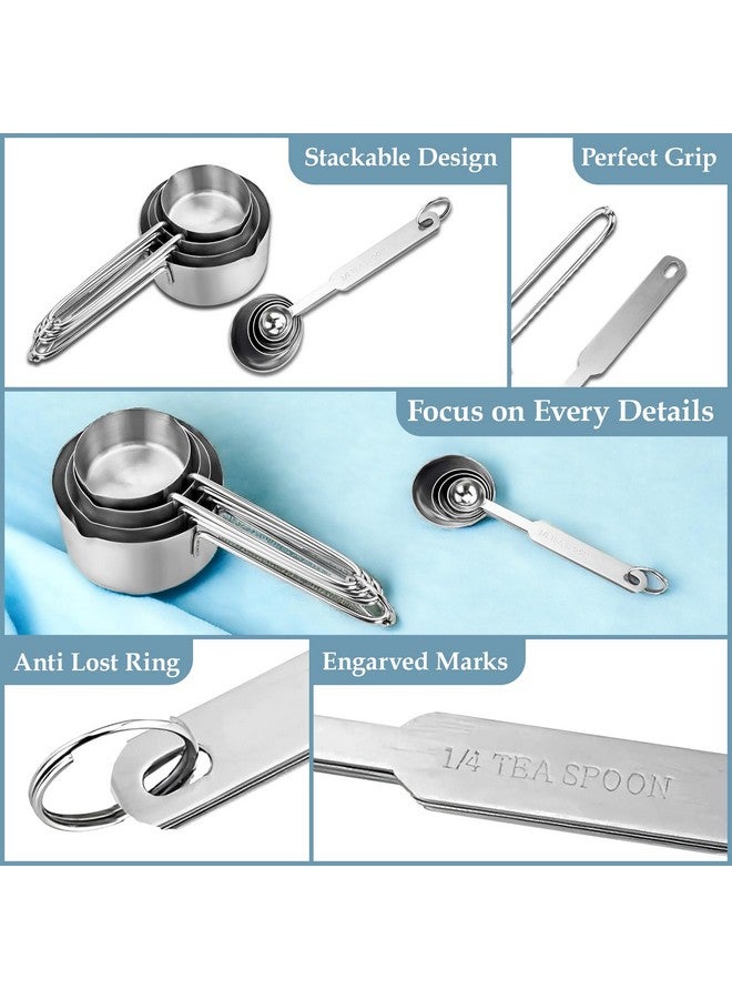 Parage Stainless Steel Measuring Cups & Spoon Combo for Dry or Liquid/Kitchen Gadgets/Cooking & Baking/Stackable Professional Measuring Cup Set with Measurement Handles (WH,Set of 4 Cups & 4 Spoons) - Image 3