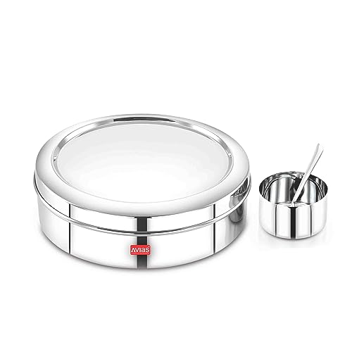 AVIAS Elegant Stainless Steel Spice Box with Lid/Masala Dani with 7 Compartments and Steel Spoon/Steel Masala Dabba for Kitchen/Masala Box for Kitchen/Rust Resistant Masala Dabba/Small - Image 1