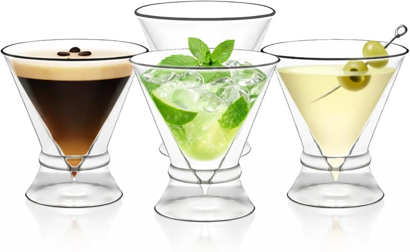 LEMONSODA Stemless Martini Cocktail Glasses Set of 2 for Margaritas, Espresso Matinis, Manhattans, Cosmopolitans, Home Bar, Birthdays, Housewarming Gift, Crystal Clear 8 OZ (w/Ring, Set of 4) - Image 1