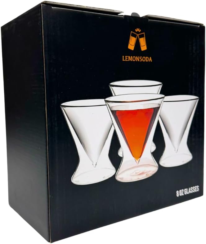 LEMONSODA Stemless Martini Cocktail Glasses Set of 2 for Margaritas, Espresso Matinis, Manhattans, Cosmopolitans, Home Bar, Birthdays, Housewarming Gift, Crystal Clear 8 OZ (w/Ring, Set of 4) - Image 3