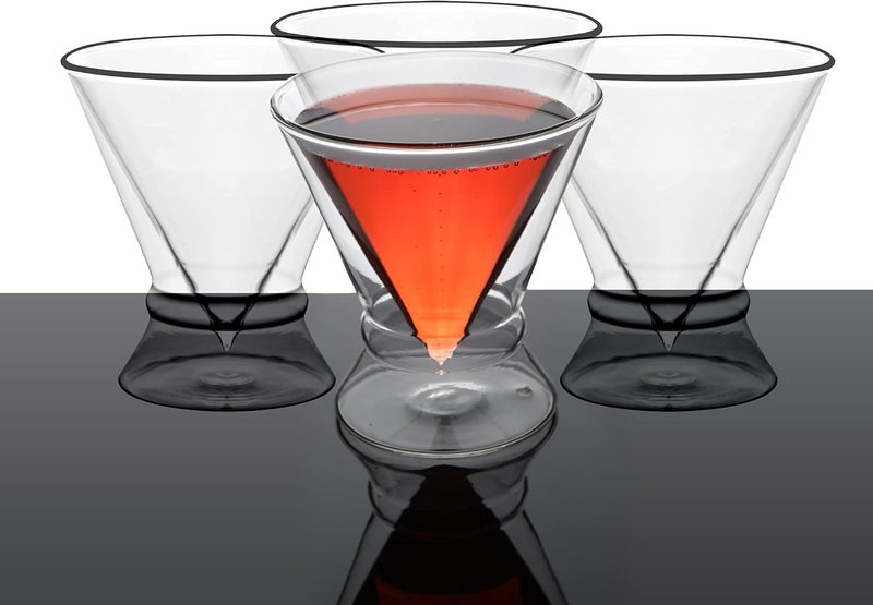LEMONSODA Stemless Martini Cocktail Glasses Set of 2 for Margaritas, Espresso Matinis, Manhattans, Cosmopolitans, Home Bar, Birthdays, Housewarming Gift, Crystal Clear 8 OZ (w/Ring, Set of 4) - Image 2