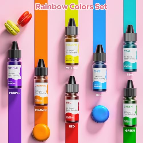 Cherrysea Oil Based Food Coloring for Chocolate Rainbow Oil Edible Food Dye Set for Halloween Baking Royal Icing Cookie Supplies Gluten Free 7x6ml Food Grade Food Color Kit, 0.25 Fl. Oz/Bottles - Image 3