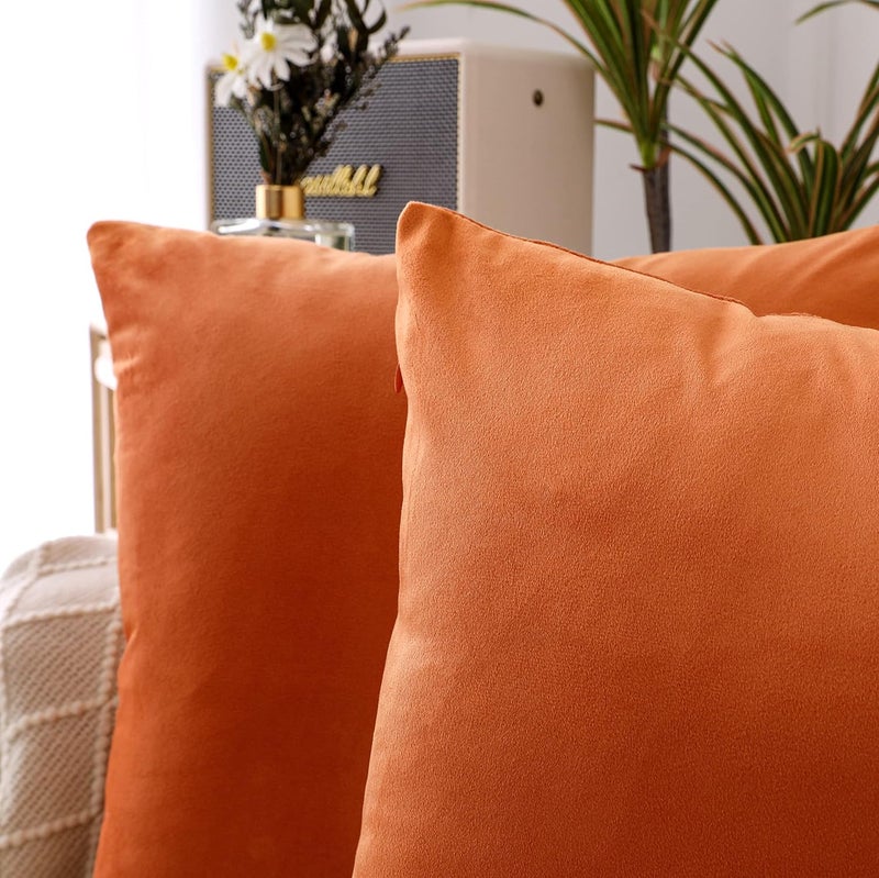 NiNi ALL Decorative Throw Pillow Covers Velvet 24x24 Inch Pack of 2 Orange Cushion Covers Soft for Couch Sofa Bedroom Living Room Outdoor - Image 3