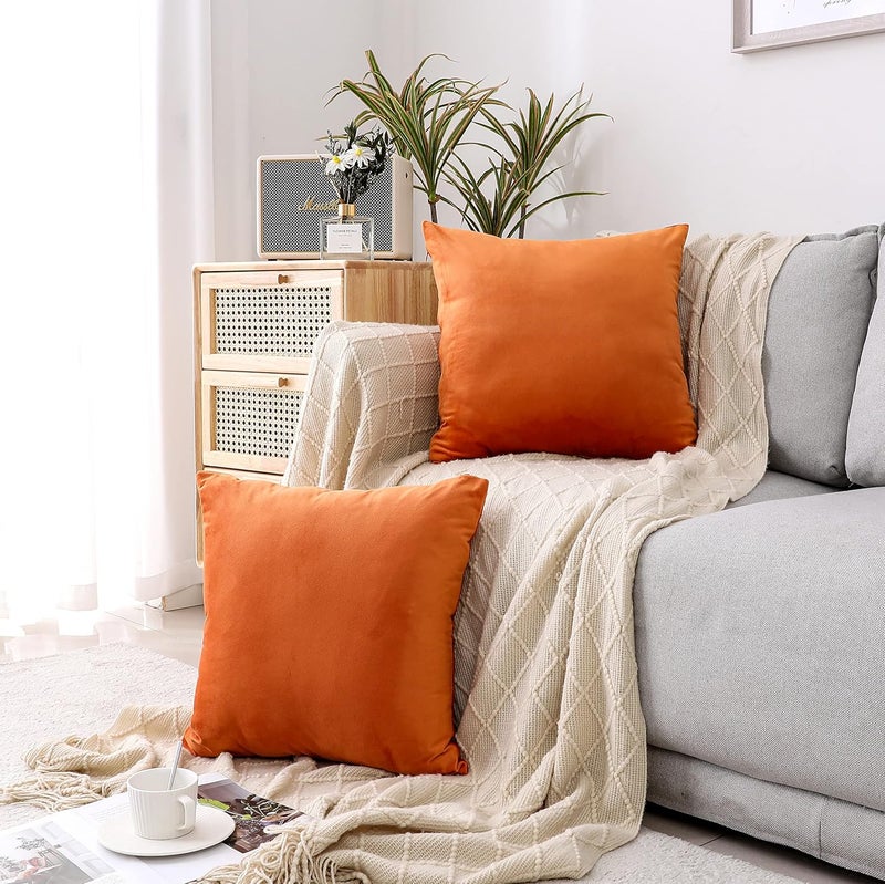 NiNi ALL Decorative Throw Pillow Covers Velvet 24x24 Inch Pack of 2 Orange Cushion Covers Soft for Couch Sofa Bedroom Living Room Outdoor - Image 2