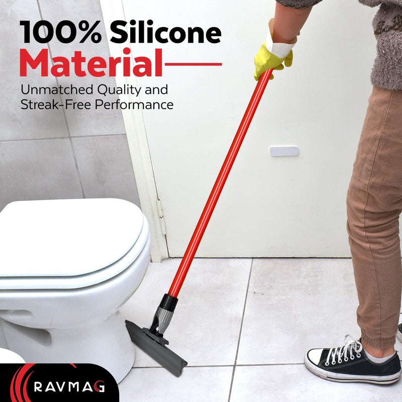 RAVMAG Silicone Floor Squeegee with 55-Inch Long Handle, 12-Inch Single Cast Silicone Blade, 360° Swivel Joint - Multifunction Floor Squeegee for Garage, Concrete Floor, Shower Floor, Glass Windows - Image 4