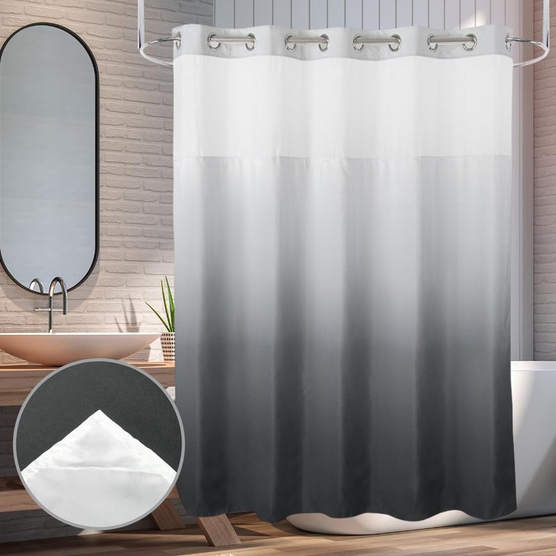 Ecoehoe 71 W x 74 L Hook Free Fabric Shower Curtain with Polyester Snapin Liner with MagnetsHotel Quality Top See Through Gradient Grey