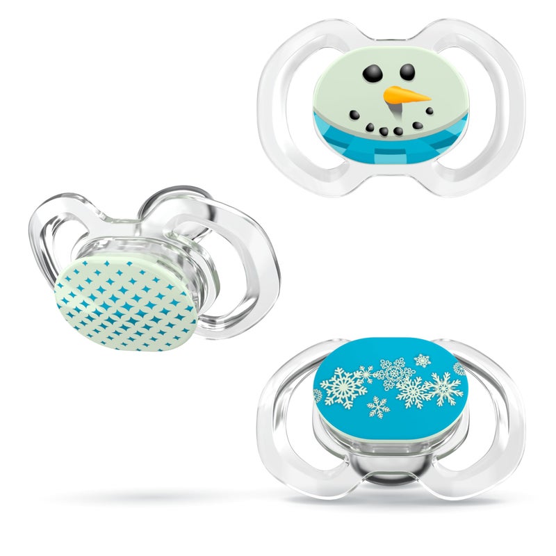 Smilo Baby Christmas Pacifier - 3 Pack of Slimline Dummies for Babies from 9+ Months - 100% Silicone Glow in The Dark Binky BPA Free - Christmas Original - Image 1