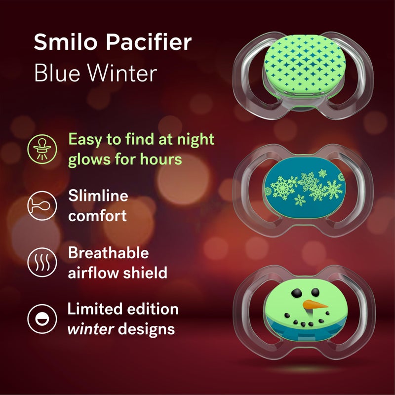 Smilo Baby Christmas Pacifier - 3 Pack of Slimline Dummies for Babies from 9+ Months - 100% Silicone Glow in The Dark Binky BPA Free - Christmas Original - Image 3