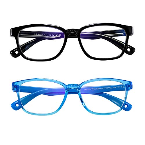 AHXLL Kids Blue Light Blocking Glasses 2 Pack, Anti Eyestrain & UV Protection, Computer Gaming TV Phone Glasses for Boys Girls Age 3-9 (Black+Transparent blue) - Image 1