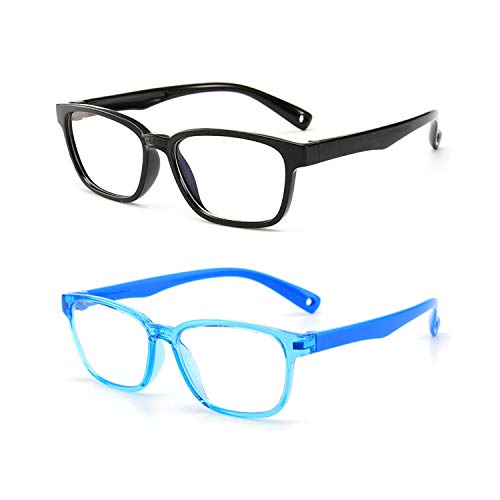 AHXLL Kids Blue Light Blocking Glasses 2 Pack, Anti Eyestrain & UV Protection, Computer Gaming TV Phone Glasses for Boys Girls Age 3-9 (Black+Transparent blue) - Image 5