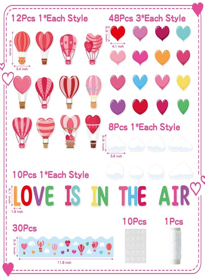 CPicdn 119Pcs Valentine’s Day Hot Air Balloon Heart Bulletin Board Decoration Set Love is in The Air Colorful Hearts Cloud Cutouts Name Tags Chalkboard Wall Decor for School Valentines Party Supplies - Image 2