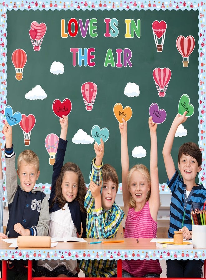 CPicdn 119Pcs Valentine’s Day Hot Air Balloon Heart Bulletin Board Decoration Set Love is in The Air Colorful Hearts Cloud Cutouts Name Tags Chalkboard Wall Decor for School Valentines Party Supplies - Image 5
