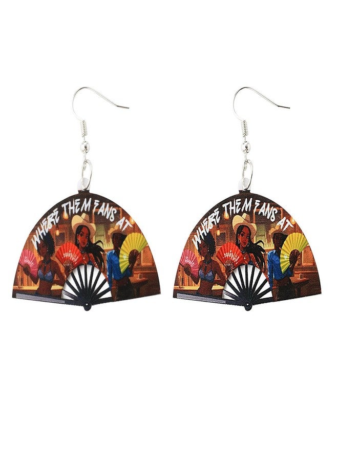 Treayes Where Them Fans at Earring for Cowgirl Cowboy Western Large Festival Fan Shaped Earrings Jewelry Gifts - Image 1