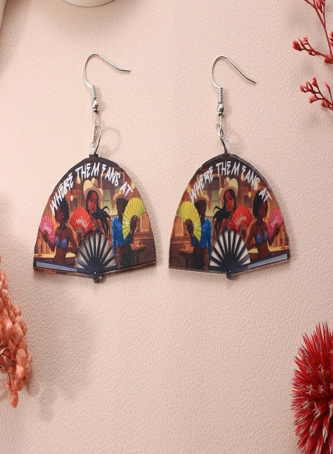 Treayes Where Them Fans at Earring for Cowgirl Cowboy Western Large Festival Fan Shaped Earrings Jewelry Gifts - Image 4