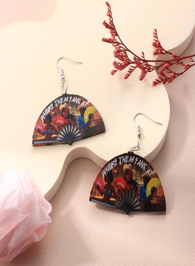 Treayes Where Them Fans at Earring for Cowgirl Cowboy Western Large Festival Fan Shaped Earrings Jewelry Gifts - Image 2